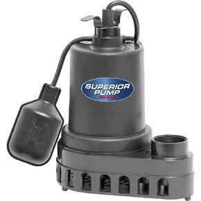 Superior Pump 92370 1/3 HP Thermoplastic Submersible Sump Pump with Tethered Float Switch