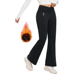 BALEAF Women's Fleece Lined Pants Winter Thermal Water Resistant Crossover Flare Leggings Warm Bootcut Hiking Outdoor