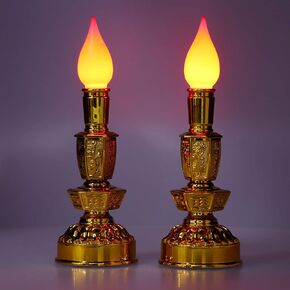 Haofy Candle Lamp, Flower Buddhist Light LED Low Power Consumption Chinese Traditional Retro Buddhist Decor Lamp Light Red Color 1 Pair(Single Bright Electric Candle)
