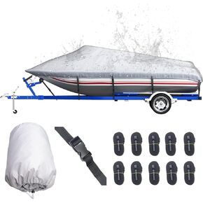 غطاء قارب بطول 20-22 قدم، يناسب هيكل ثلاثي، هيكل على شكل حرف V، قارب صيد، قارب باس بحري 600D أغطية قارب من قماش البوليستر القابل للقطر مقاوم للماء مع حزام تشديد in Kuwait