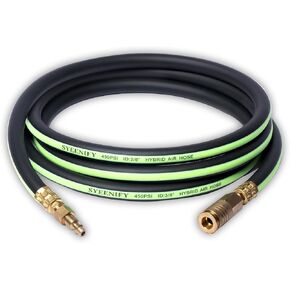 SYEENIFY Air Hose 3/8 in x 50 ft, Thickened 5 Layers Heavy Duty, Kink Resistant, 450PSI Hybrid Air Compressor Hose All-Weather Flexibility with 1/4" Industrial High Flow Quick Brass Coupler and Plug