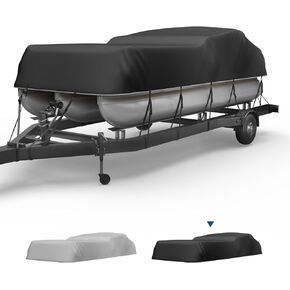 KEMIMOTO Pontoon Boat Cover 17-20ft, Heavy Duty 600D UV Resistant Waterproof Oxford Fabric, Trailerable Pontoon Cover for Pontoon with 13 Adjustable Tie Down Straps,Gray