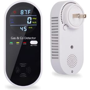 Plug in Carbon Monoxide and Natural Gas Detector, Combination Gas & Carbon Monoxide Detectors for Travel with Temperature Humidity Display, 4 in 1 CO and Gas Detector for Home/Travel(1 Pack)