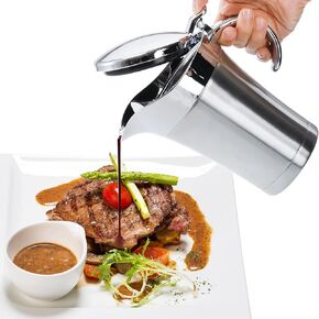 Stainless Steel thermal Gravy Boat, 25 Oz Double Insulated Gravy Sauce Jug with Hinged Lid for Family Dinner, Thanksgiving, Halloween, Christmas 750ML