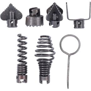 7Pcs Drain Cleaner Combination Cutter Head Set,Pipe Cleaning Dredging Tools,16mm Manganese Steel Spring Automatic Locking Drain Dredging Cutter Head Accessories Pipeline Dredging Machine Parts(Silver)