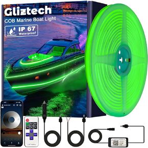 COB Boat Lights LED Waterproof, Marine LED Light Strip for Pontoon Boat with Remote and App, Exterior and Interior Boat Lighting for Jon Boat, Bass Boat, Cabin, Deck, RV (Green, 20ft)