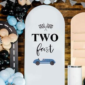 Two Fast Birthday Sticker Sign for Backdrop, Birthday Decorations Race Car Party Decorations for Wall Wood Poster Board Mirror Two Fast Backdrop for Balloon Arch Party Playroom