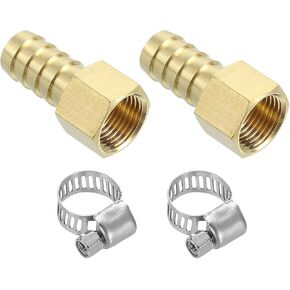 uxcell 2pcs Brass Hose Barb Fittings, 1/4" Barb x 1/8" NPT Female Brass Barb Pipe Fitting Adapter with Hose Clamps for Water Fuel Air, Mechanical Devices, Plumbing Equipment