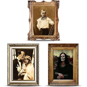 Halloween Decorations 3D Changing Face Horror Pictures Moving Portrait Haunted Pictures Gothic Mansion Portraits Tabletop Picture Frame Scary Wall Decoration for Halloween Party House (Classic,3 PCS)