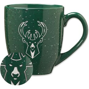 Rico Industries NBA Basketball Milwaukee Bucks Primary 16 oz Team Color Laser Engraved Speckled Ceramic Coffee Mug