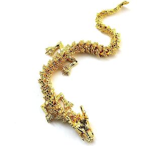Golden Articulated Dragon, Feng Shui Dragon Statue Ornament, Flexible Joints Chinese Dragon Home Decor Executive Desk Figurine Attract Wealth and Good Luck Office Home Décor