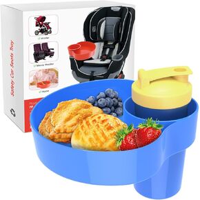 OMYPOTT Travel Tray for Kids: Kids Car Seat Tray with Cup Holder, Toddlers Road Trip Essential, Travel Snacks Food Plate for Stroller, Boosters, and Anywhere with a Cup Holder -Blue