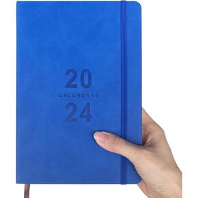 Planner 2024 Daily Planner, Calendar 2024 Planner with Hourly Schedule, Agenda Book Planner 2024 January - December 2024, 5.85'' x 8.5'' Calendar 2024 with Leather Hard Cover (Blue2)