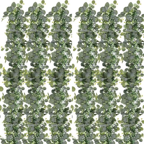 N&T NIETING 6 Pack Artificial Eucalyptus Leaf Garland, Faux Greenery Garland Decor 6 FT Summer Garland, Fake Hanging Vines Garlands for Decoration Table Mantle in Saudi Arabia