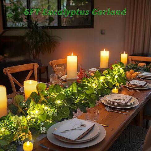 N&T NIETING 6 Pack Artificial Eucalyptus Leaf Garland, Faux Greenery Garland Decor 6 FT Summer Garland, Fake Hanging Vines Garlands for Decoration Table Mantle in Saudi Arabia