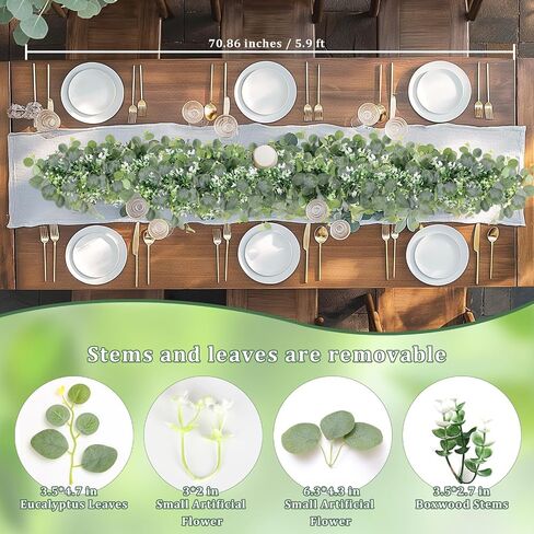 N&T NIETING 6 Pack Artificial Eucalyptus Leaf Garland, Faux Greenery Garland Decor 6 FT Summer Garland, Fake Hanging Vines Garlands for Decoration Table Mantle in Saudi Arabia