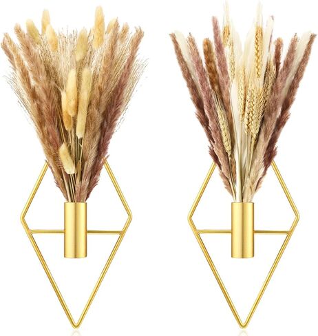 Peryiter 2 Pcs Small Boho Wall Decor Hanging Planters with Artificial Pampas Wall Mounted Metal Wall Decor Modern Home Decor Display Wall Art Bedroom Bathroom Living Room (Black) in Saudi Arabia