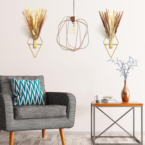 Peryiter 2 Pcs Small Boho Wall Decor Hanging Planters with Artificial Pampas Wall Mounted Metal Wall Decor Modern Home Decor Display Wall Art Bedroom Bathroom Living Room (Black) in Saudi Arabia