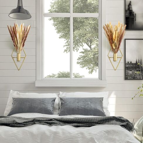 Peryiter 2 Pcs Small Boho Wall Decor Hanging Planters with Artificial Pampas Wall Mounted Metal Wall Decor Modern Home Decor Display Wall Art Bedroom Bathroom Living Room (Black) in Saudi Arabia