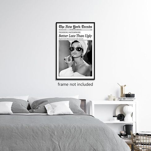 Osdfem Trendy Black and White Canvas Wall Art, Funky Girl Aesthetic Preppy Poster, Better Late Than Ugly Poster, Women Newspaper Art Print, Girls Dorm Apartment Picture 12x16in Unframed in Saudi Arabia