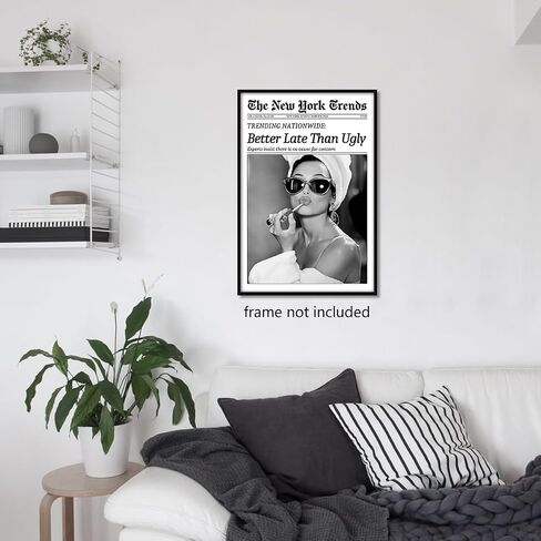 Osdfem Trendy Black and White Canvas Wall Art, Funky Girl Aesthetic Preppy Poster, Better Late Than Ugly Poster, Women Newspaper Art Print, Girls Dorm Apartment Picture 12x16in Unframed in Saudi Arabia
