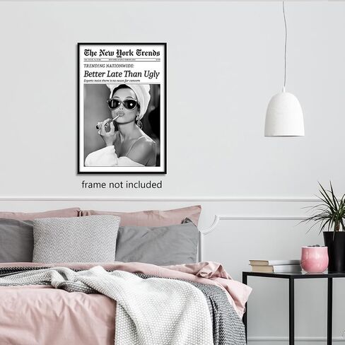 Osdfem Trendy Black and White Canvas Wall Art, Funky Girl Aesthetic Preppy Poster, Better Late Than Ugly Poster, Women Newspaper Art Print, Girls Dorm Apartment Picture 12x16in Unframed in Saudi Arabia