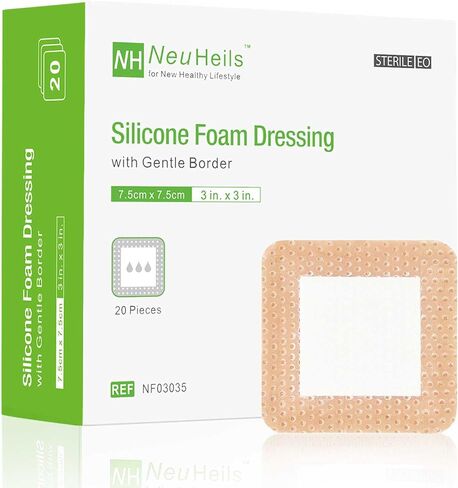 NeuHeils Silicone Foam Dressing Border Lite 2"x2", Pad 1"x1", 20 Pack in Kuwait