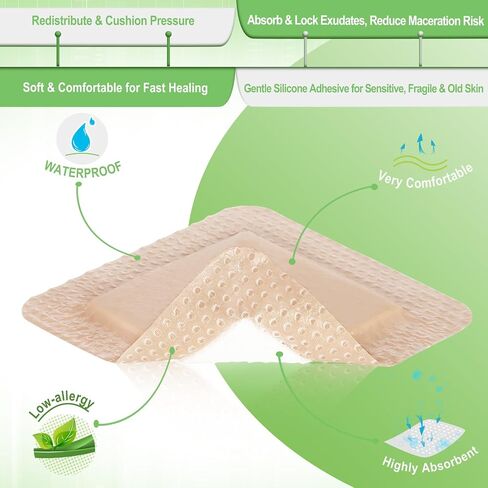 NeuHeils Silicone Foam Dressing Border Lite 2"x2", Pad 1"x1", 20 Pack in Kuwait