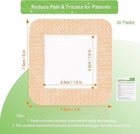 NeuHeils Silicone Foam Dressing Border Lite 2"x2", Pad 1"x1", 20 Pack in Kuwait