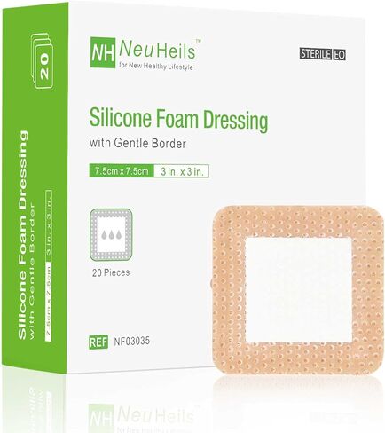 NeuHeils Silicone Foam Dressing Border Lite 2"x2", Pad 1"x1", 20 Pack in Kuwait