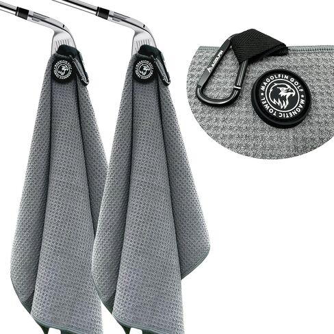 2-Pack Magnetic Golf Towel with Clip, Microfiber Waffle Design - Industrial Strength Magnet for Strong Hold to Golf Bags, Carts & Clubs - Black in Kuwait