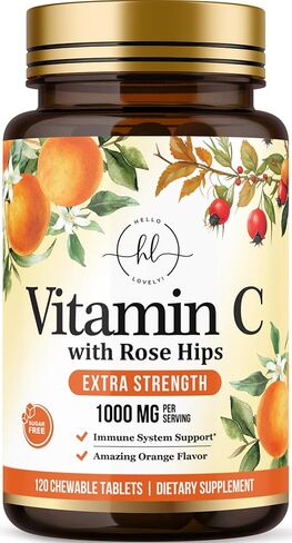 Hello Lovely! Extra Strength Vitamin C 1000 mg, with Rose HIPS Bioflavonoids, Dietary Supplement for Immune Support & Antioxidant Protection, Sugar Free, Non-GMO VIT C Capsules - 120 Chewable Tablets in Saudi Arabia