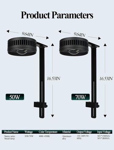 UPETTOOLS كامل الطيف 70 وات ضوء حوض السمك، مشبك على سطوع قابل للتعديل COB LED حوض للأسماك ضوء النبات مع محول ووظيفة الموقت للخزان المزروع in Kuwait