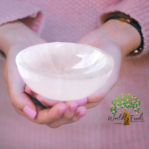Selenite Charging Bowl & Amethyst Crystal Bracelet Gift Set - Polished Thickly Hand-Carved, Moroccan Crystal Holder to Charge, Cleanse Crystals, Smudging Bowl, Spiritual Gifts Set (Amethyst) in Kuwait