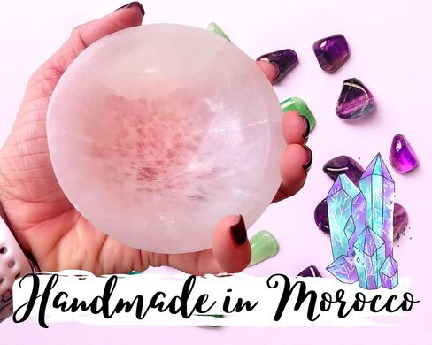 Selenite Charging Bowl & Amethyst Crystal Bracelet Gift Set - Polished Thickly Hand-Carved, Moroccan Crystal Holder to Charge, Cleanse Crystals, Smudging Bowl, Spiritual Gifts Set (Amethyst) in Kuwait