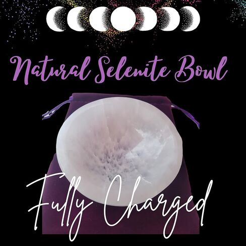 Selenite Charging Bowl & Amethyst Crystal Bracelet Gift Set - Polished Thickly Hand-Carved, Moroccan Crystal Holder to Charge, Cleanse Crystals, Smudging Bowl, Spiritual Gifts Set (Amethyst) in Kuwait