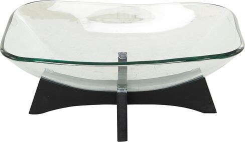 Deco 79 Glass Kitchen Serving Bowl with Black Wooden Stand, 18" x 13" x 8", Clear in Saudi Arabia