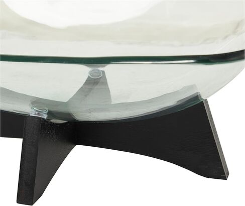 Deco 79 Glass Kitchen Serving Bowl with Black Wooden Stand, 18" x 13" x 8", Clear in Saudi Arabia
