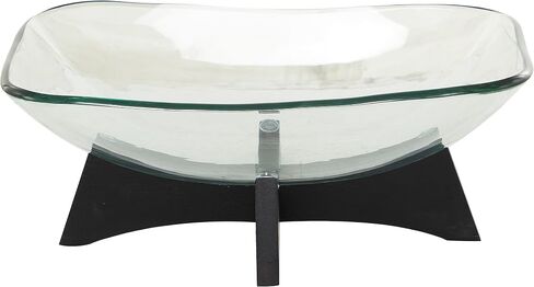 Deco 79 Glass Kitchen Serving Bowl with Black Wooden Stand, 18" x 13" x 8", Clear in Saudi Arabia