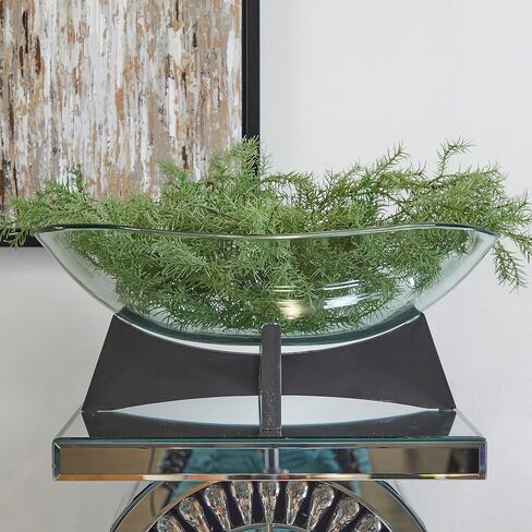 Deco 79 Glass Kitchen Serving Bowl with Black Wooden Stand, 18" x 13" x 8", Clear in Saudi Arabia