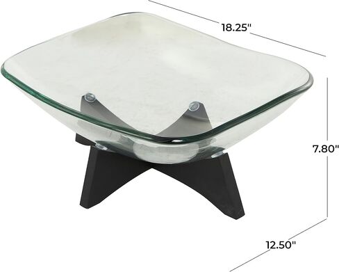 Deco 79 Glass Kitchen Serving Bowl with Black Wooden Stand, 18" x 13" x 8", Clear in Saudi Arabia