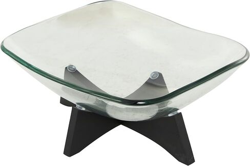 Deco 79 Glass Kitchen Serving Bowl with Black Wooden Stand, 18" x 13" x 8", Clear in Saudi Arabia
