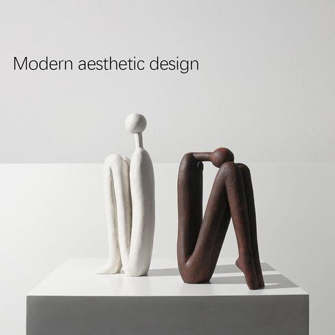 Decorative Bookends for Shelves, Unique Book Ends for Home Office Decor, Meditation Girl Statue Book Stopper for Bookshelf Decor, Modern Abstract Aesthetic Decoration White & Brown in Saudi Arabia