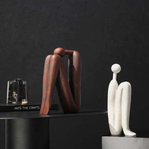 Decorative Bookends for Shelves, Unique Book Ends for Home Office Decor, Meditation Girl Statue Book Stopper for Bookshelf Decor, Modern Abstract Aesthetic Decoration White & Brown in Saudi Arabia