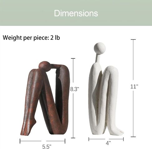 Decorative Bookends for Shelves, Unique Book Ends for Home Office Decor, Meditation Girl Statue Book Stopper for Bookshelf Decor, Modern Abstract Aesthetic Decoration White & Brown in Saudi Arabia