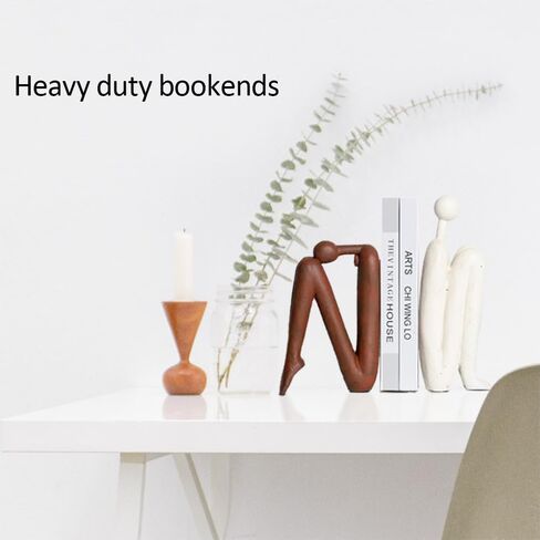 Decorative Bookends for Shelves, Unique Book Ends for Home Office Decor, Meditation Girl Statue Book Stopper for Bookshelf Decor, Modern Abstract Aesthetic Decoration White & Brown in Saudi Arabia
