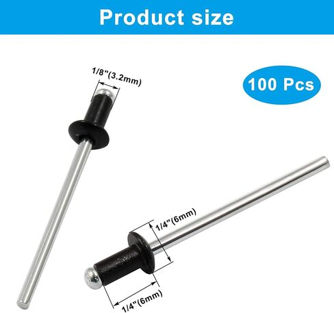100 قطعة من uvbws 1/8" x 1/4" مسامير من الألومنيوم لتركيب الأثاث وقوارب الكاياك وإكسسوارات القوارب (أسود) in Saudi Arabia