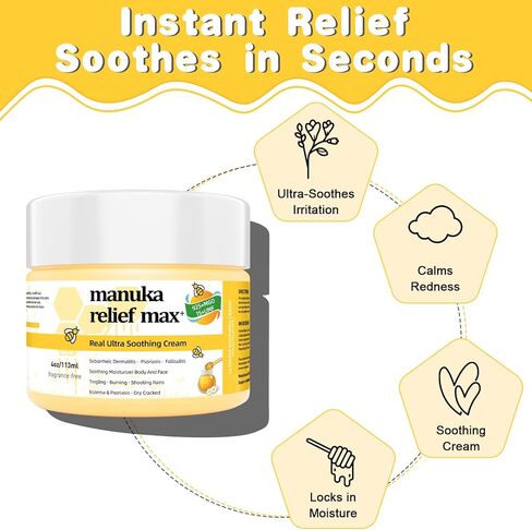 Max Strength Treat Natural Organic Manuka Cream Ointment, Soothing Relief Dry, Heat Rash, Tinea Versicolor, Hidradenitis, Itchy, Psoriasis, Leg, Belly, Armpit, Foot, Hand, Irritable Skin For All Ages in Saudi Arabia