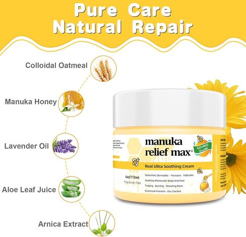 Max Strength Treat Natural Organic Manuka Cream Ointment, Soothing Relief Dry, Heat Rash, Tinea Versicolor, Hidradenitis, Itchy, Psoriasis, Leg, Belly, Armpit, Foot, Hand, Irritable Skin For All Ages in Saudi Arabia