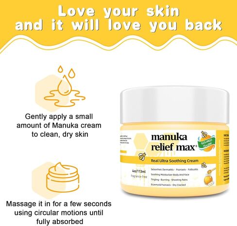 Max Strength Treat Natural Organic Manuka Cream Ointment, Soothing Relief Dry, Heat Rash, Tinea Versicolor, Hidradenitis, Itchy, Psoriasis, Leg, Belly, Armpit, Foot, Hand, Irritable Skin For All Ages in Saudi Arabia